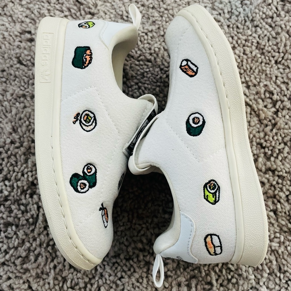 New Adidas Stan Smith Kids Sushi Print Limited Edition Slip on Sneakers